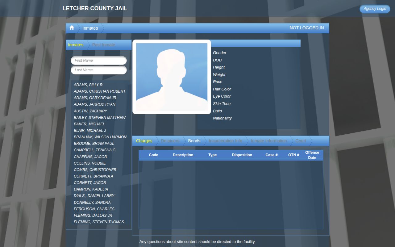 Letcher County jail roster legacy record interface
