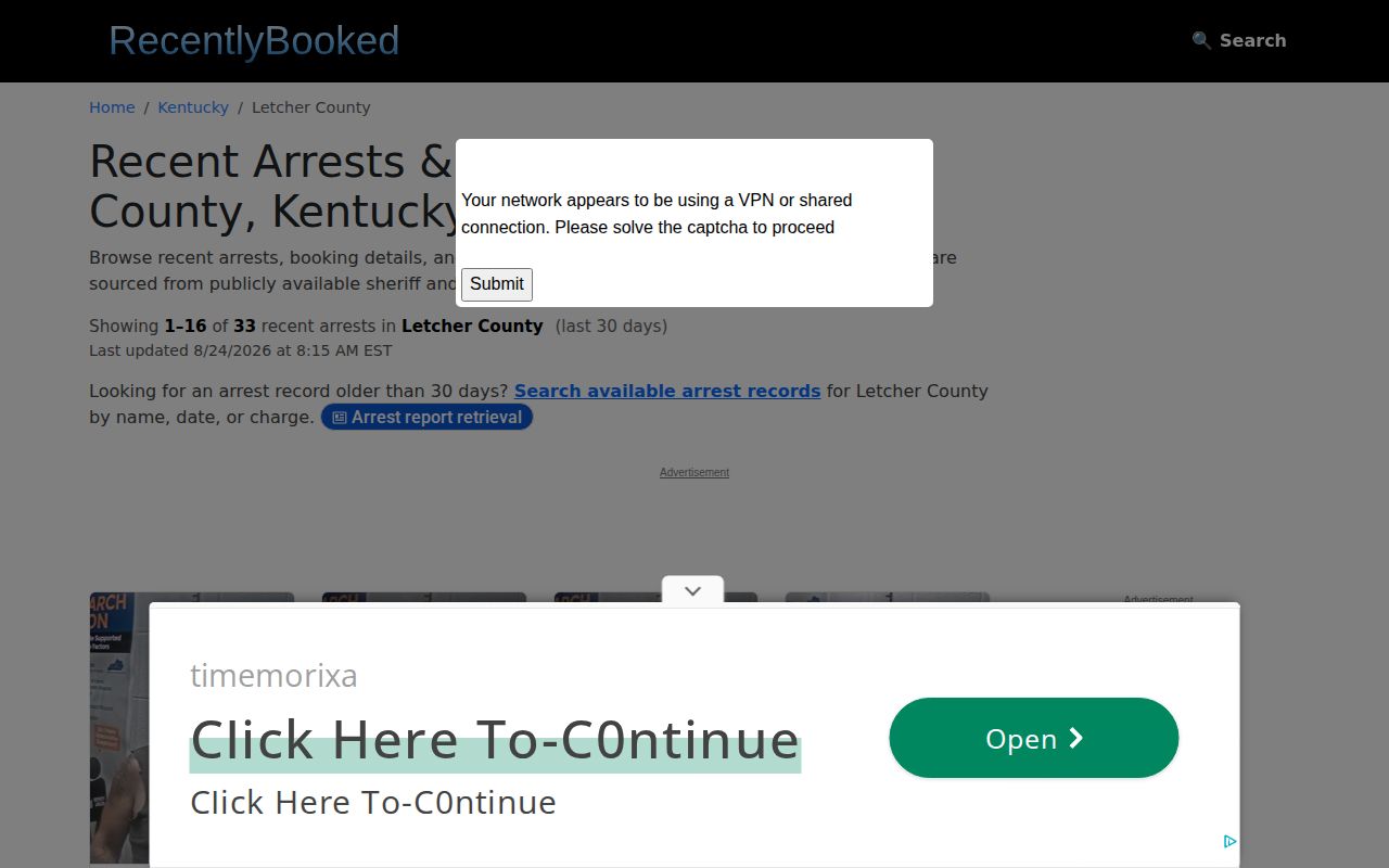 Letcher County unofficial recent arrest record interface