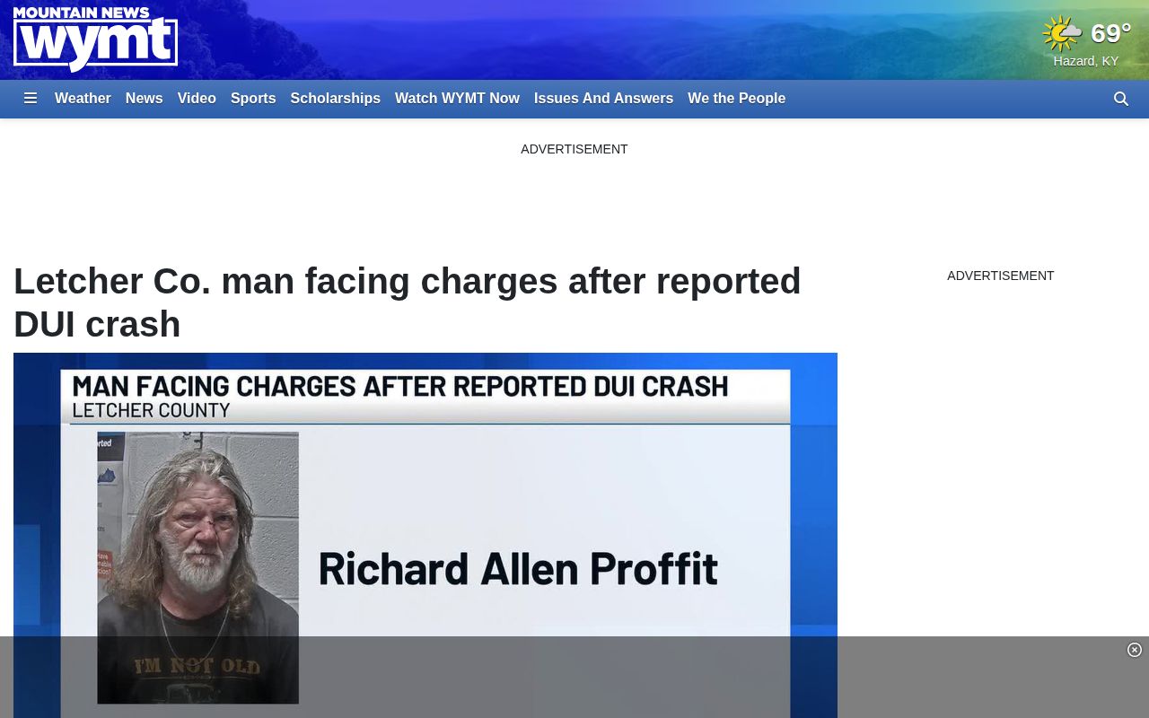 WYMT article interface for Letcher County arrest news and charges